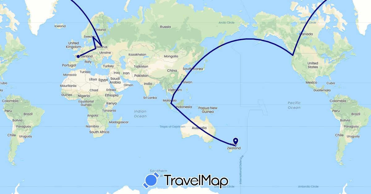 TravelMap itinerary: driving in Belarus, Germany, France, New Zealand, Poland, Sweden, Singapore, United States, Vietnam (Asia, Europe, North America, Oceania)